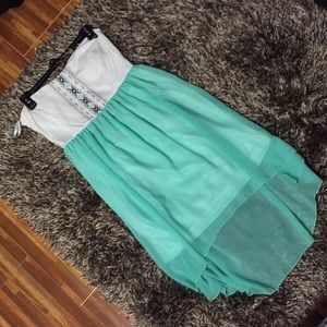 Teal Aztec Strapless Dress